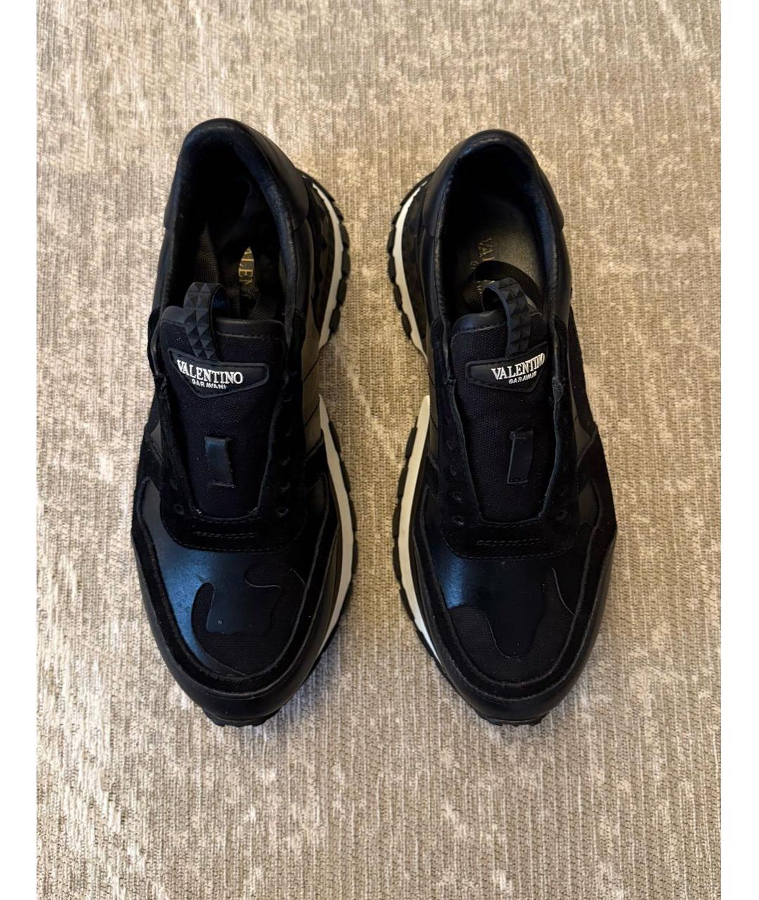VALENTINO Черные кожаные низкие кроссовки / кеды, фото 3