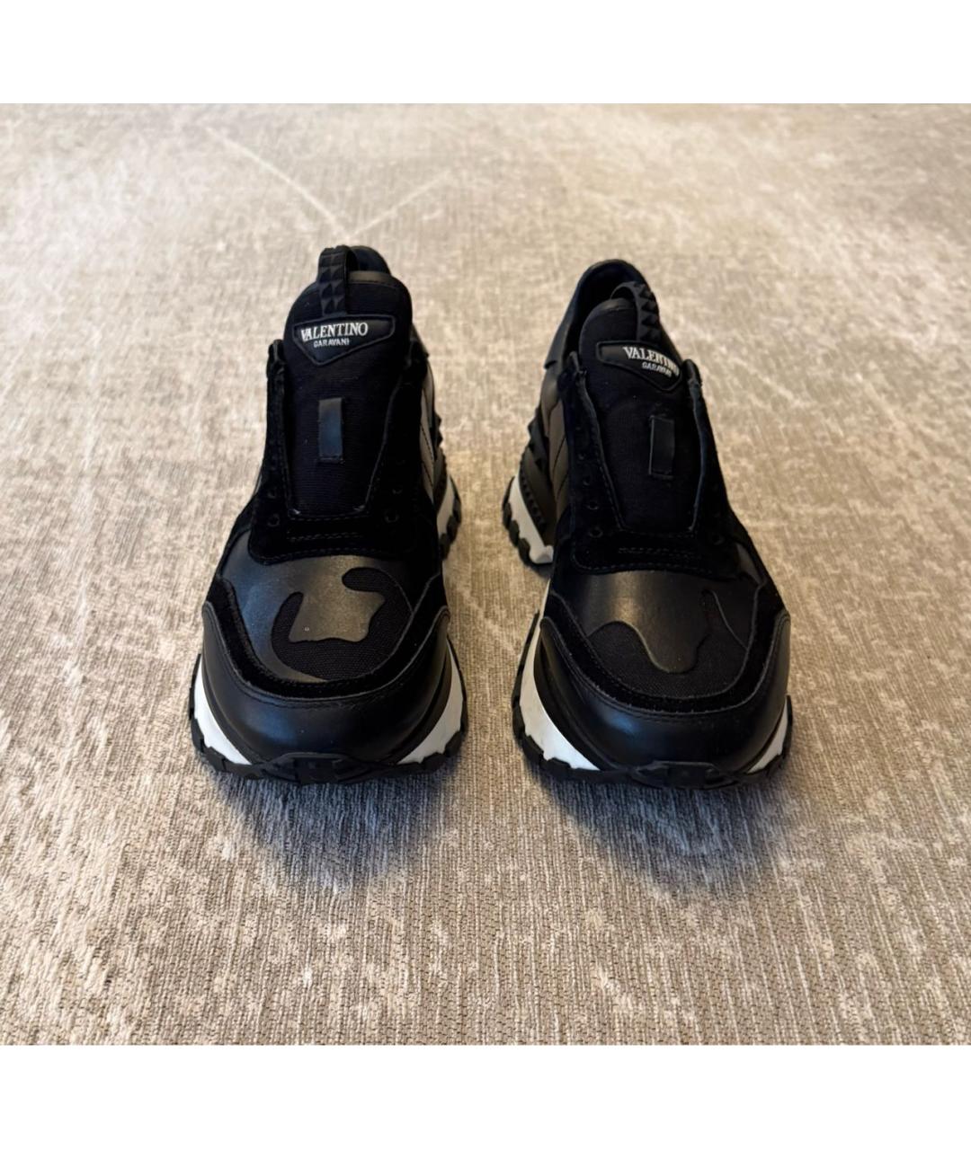 VALENTINO Черные кожаные низкие кроссовки / кеды, фото 2