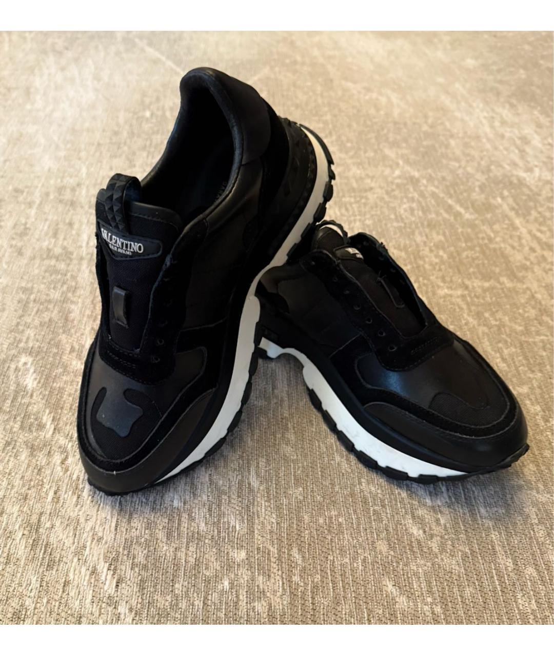 VALENTINO Черные кожаные низкие кроссовки / кеды, фото 5