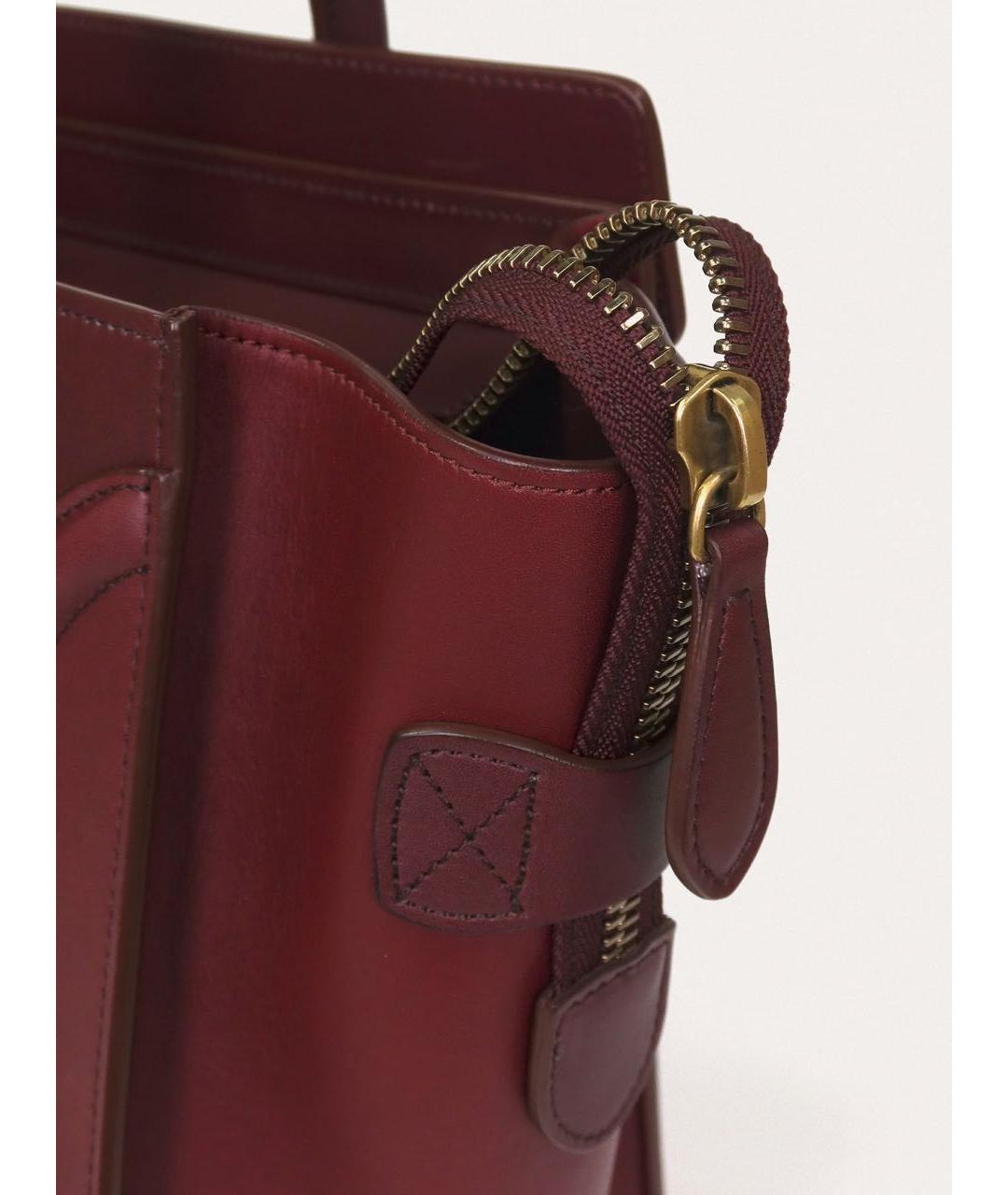 CELINE Бордовая кожаная сумка с короткими ручками, фото 7