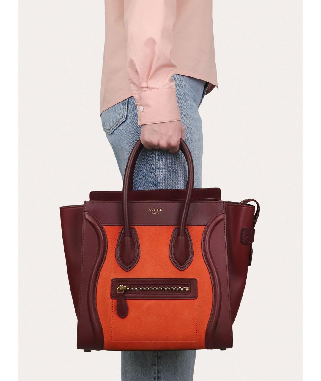 CELINE Бордовая кожаная сумка с короткими ручками, фото 6