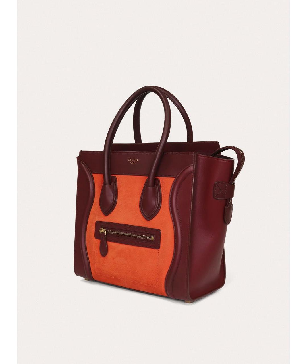 CELINE Бордовая кожаная сумка с короткими ручками, фото 2