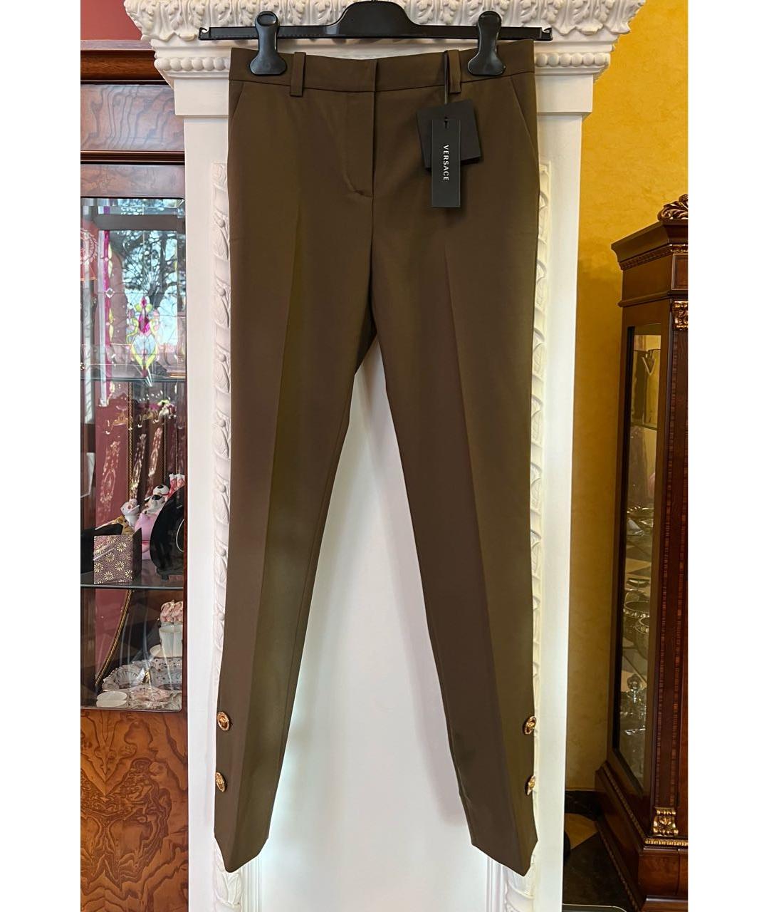 VERSACE Хаки шерстяные брюки узкие, фото 2