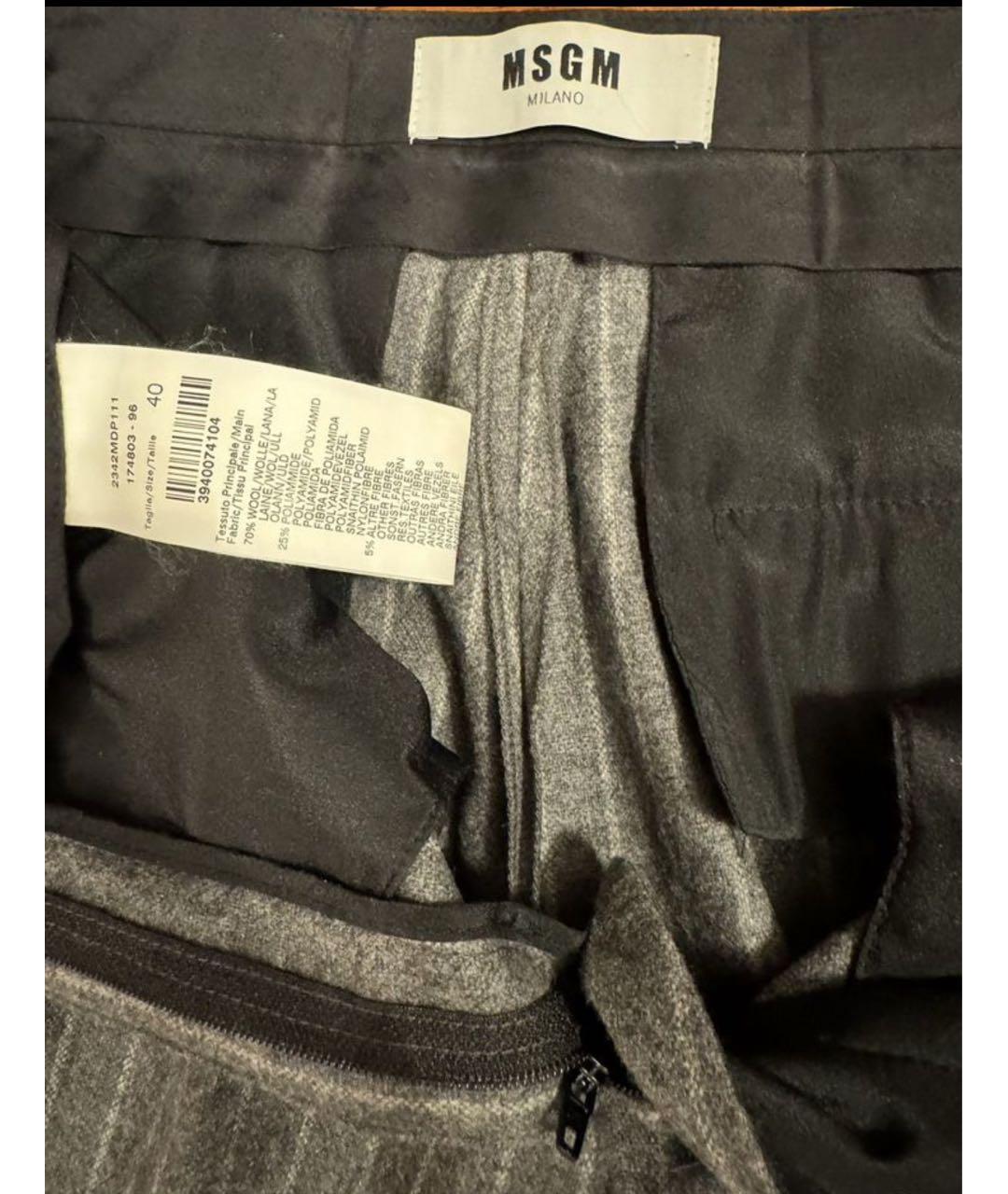 MSGM Серые шерстяные прямые брюки, фото 3