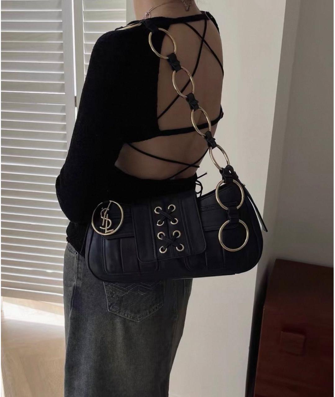 SAINT LAURENT Черная сумка через плечо из лакированной кожи, фото 6