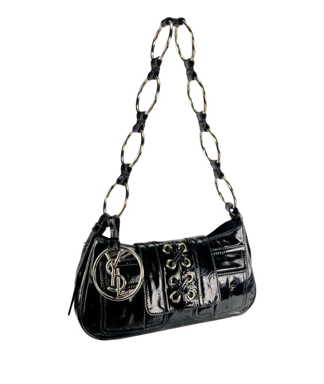 SAINT LAURENT Черная сумка через плечо из лакированной кожи, фото 10