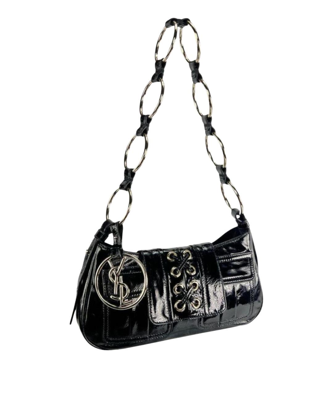 SAINT LAURENT Черная сумка через плечо из лакированной кожи, фото 1