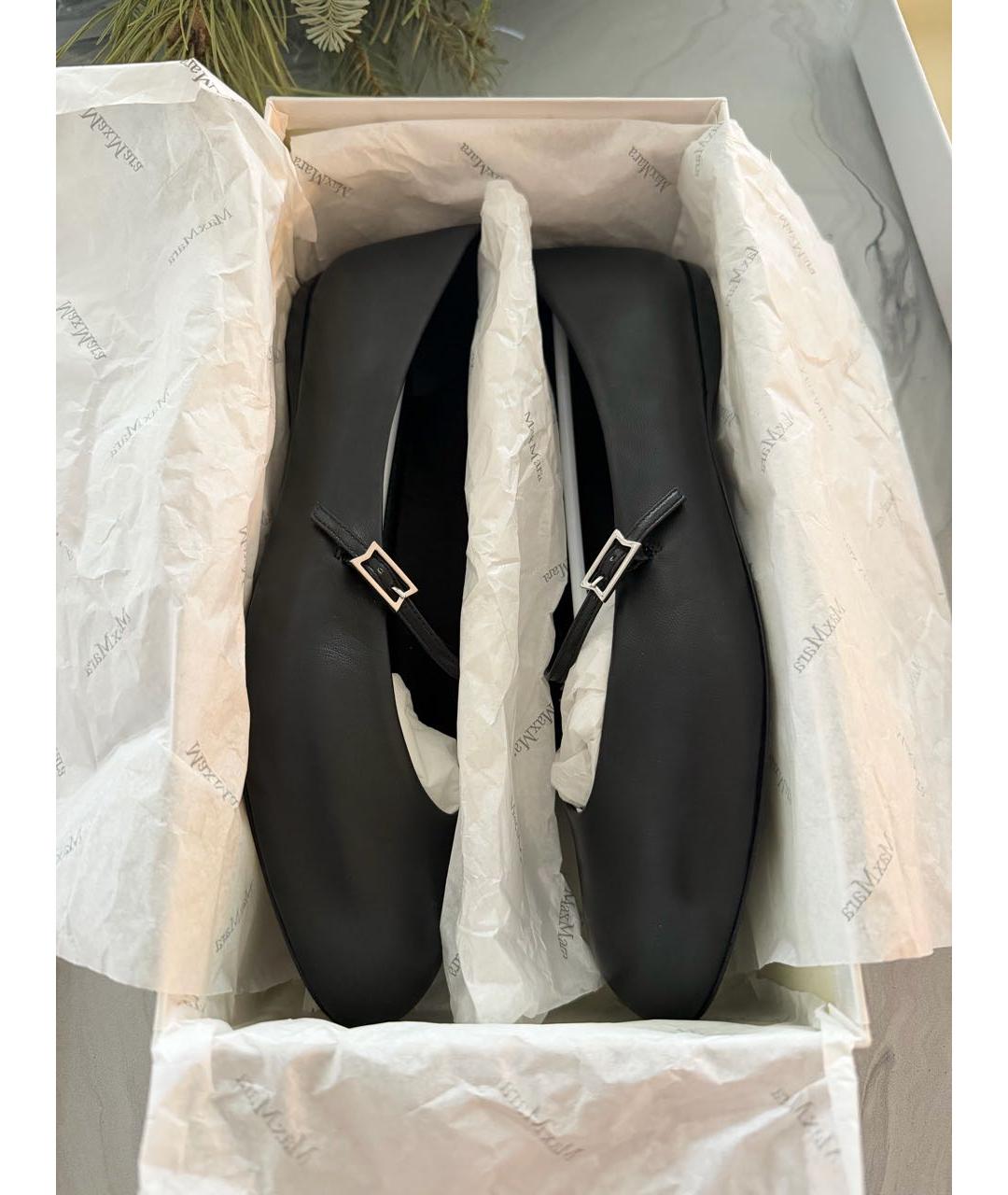 MAX MARA Черные кожаные балетки, фото 9