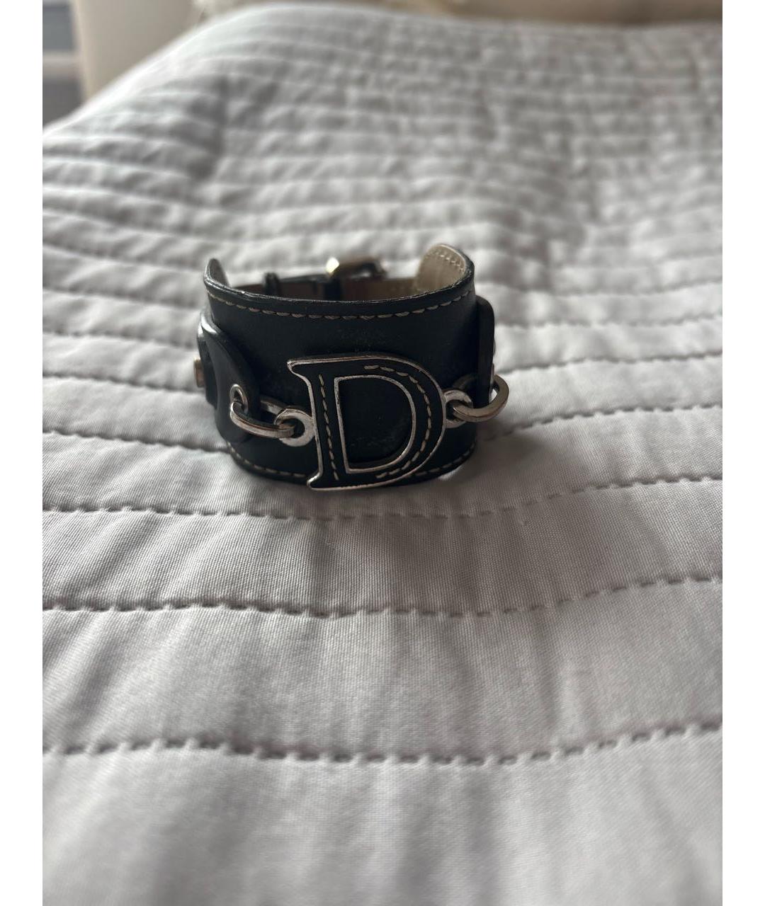 CHRISTIAN DIOR Черный кожаный браслет, фото 5