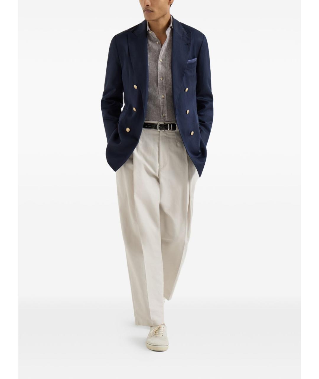 BRUNELLO CUCINELLI Серая льняная кэжуал рубашка, фото 2