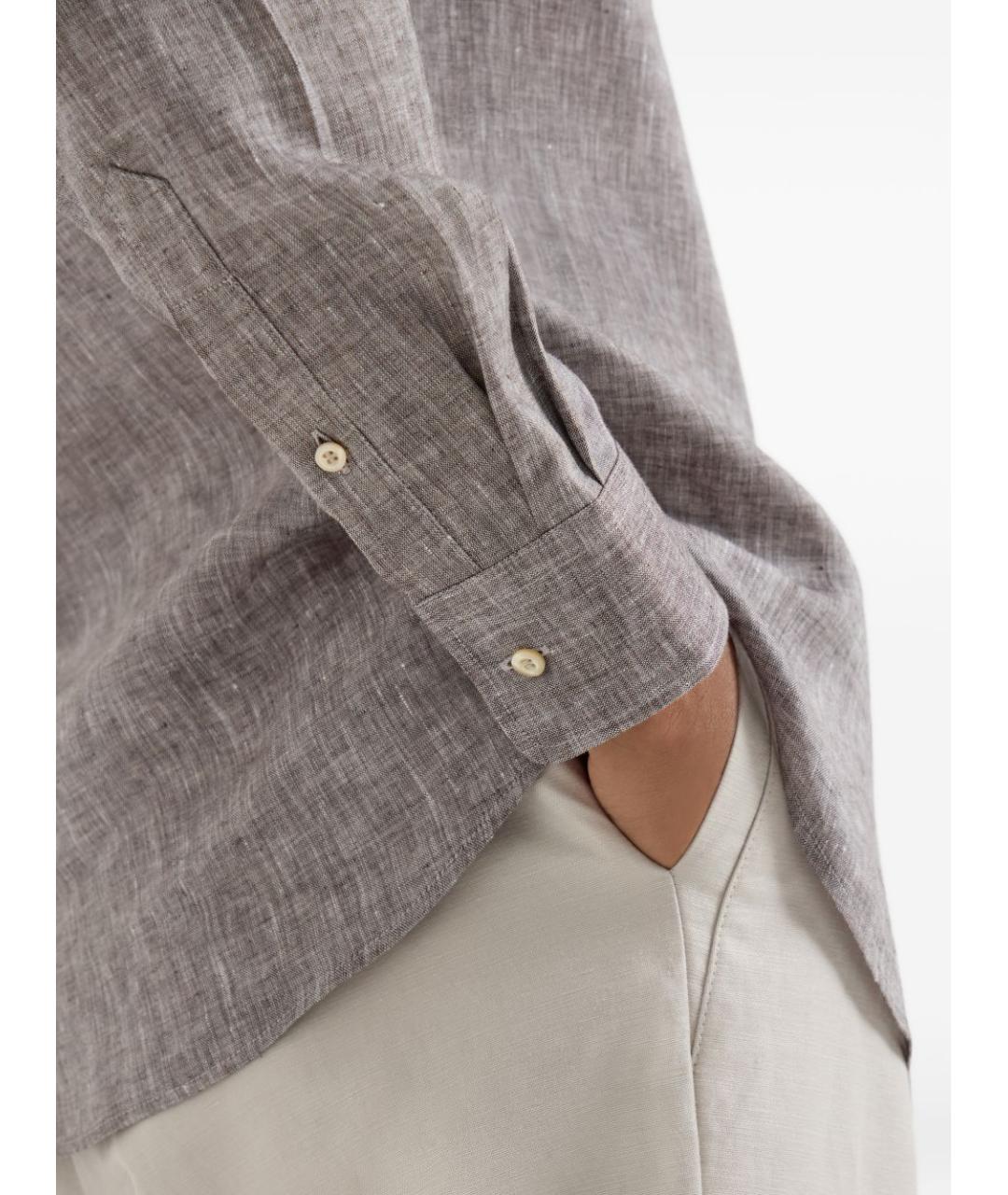 BRUNELLO CUCINELLI Серая льняная кэжуал рубашка, фото 5