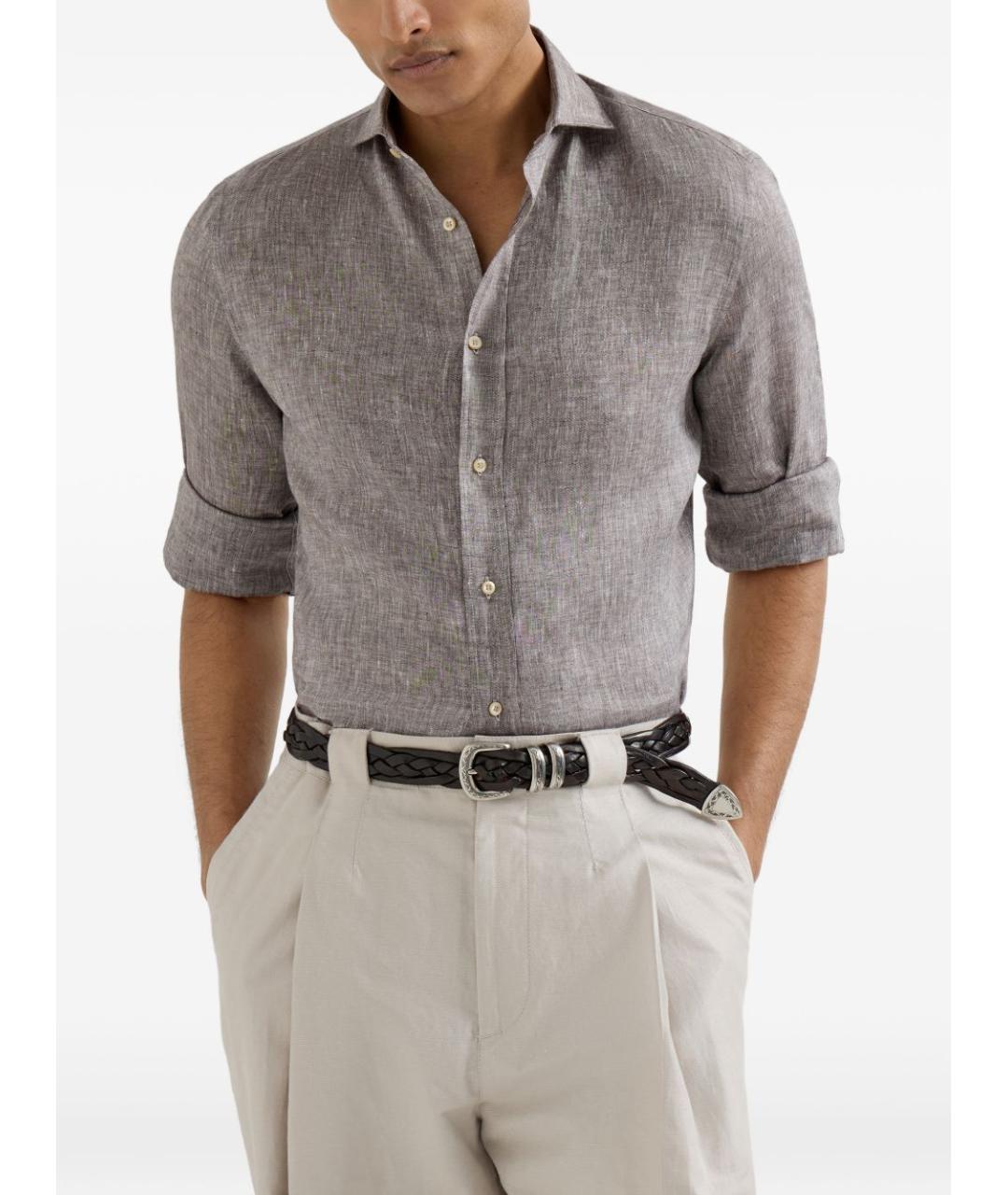 BRUNELLO CUCINELLI Серая льняная кэжуал рубашка, фото 4