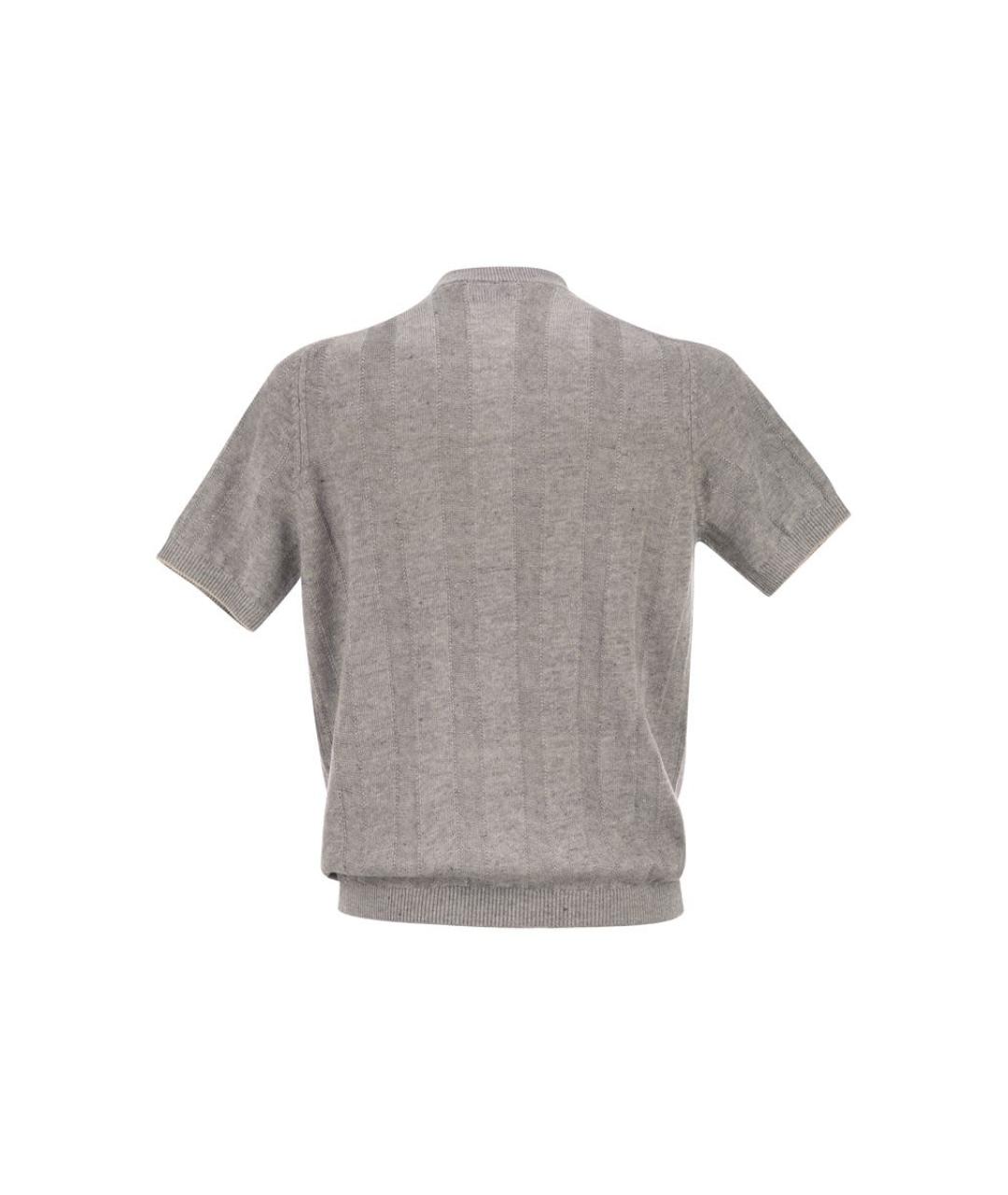 BRUNELLO CUCINELLI Серое хлопко-леновое поло с коротким рукавом, фото 2