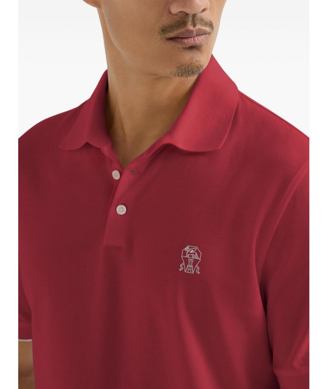 BRUNELLO CUCINELLI Красное хлопковое поло с коротким рукавом, фото 3