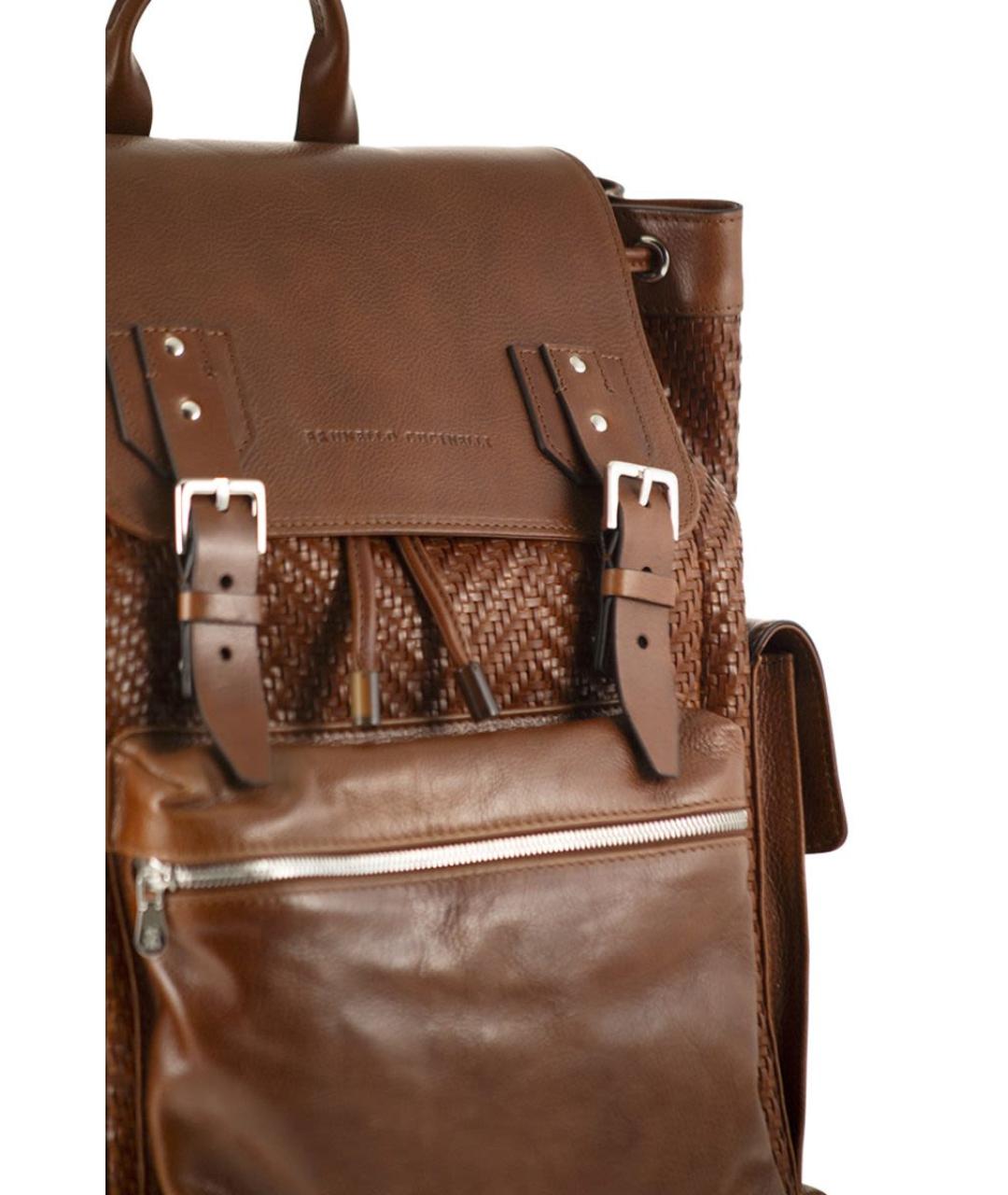 BRUNELLO CUCINELLI Коричневый кожаный рюкзак, фото 5