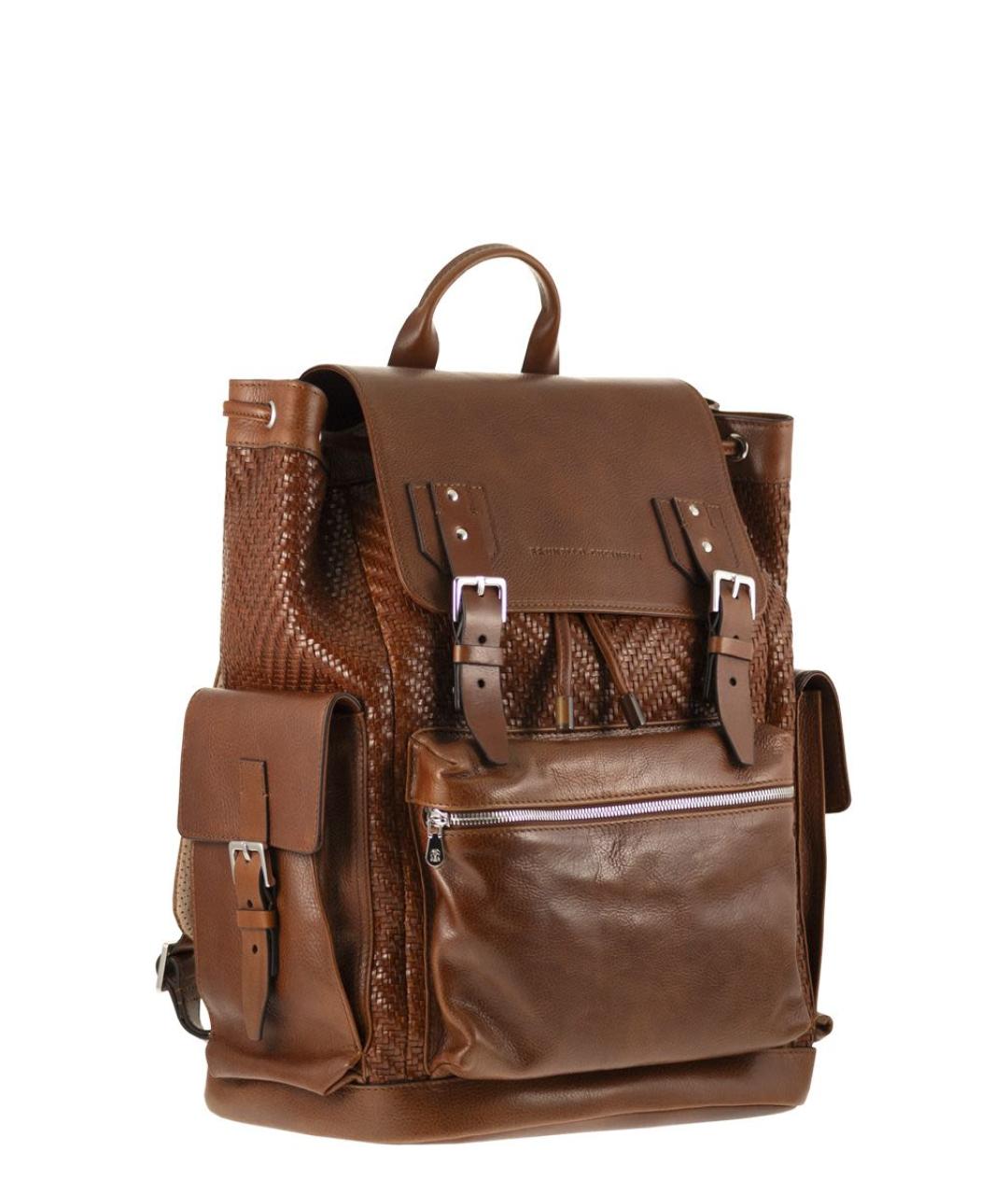 BRUNELLO CUCINELLI Коричневый кожаный рюкзак, фото 4