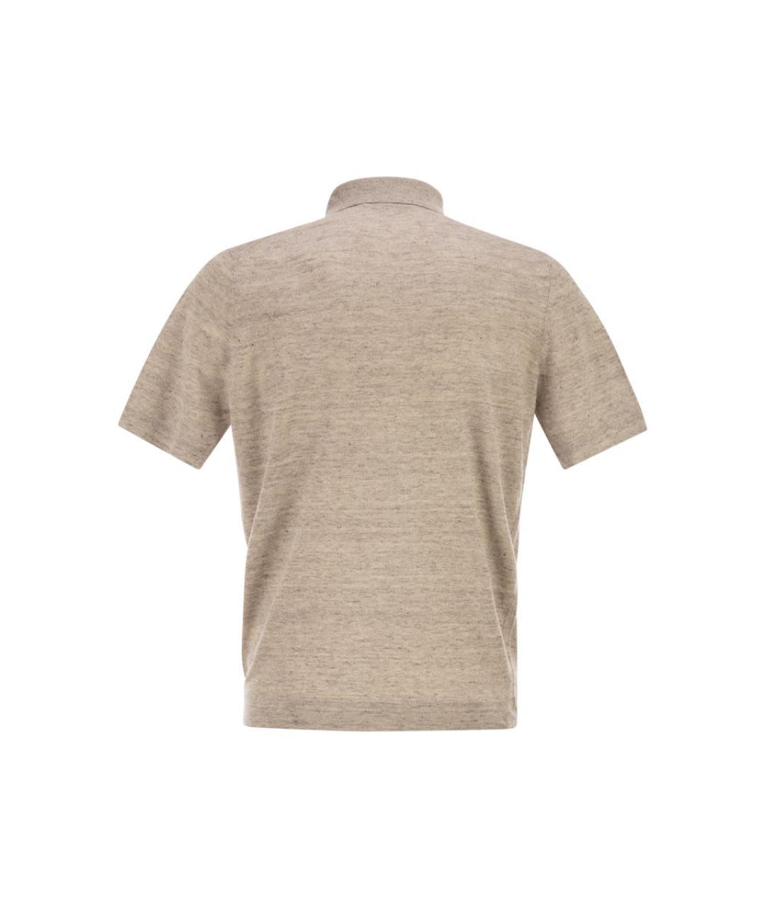 BRUNELLO CUCINELLI Бежевое хлопко-леновое поло с коротким рукавом, фото 2
