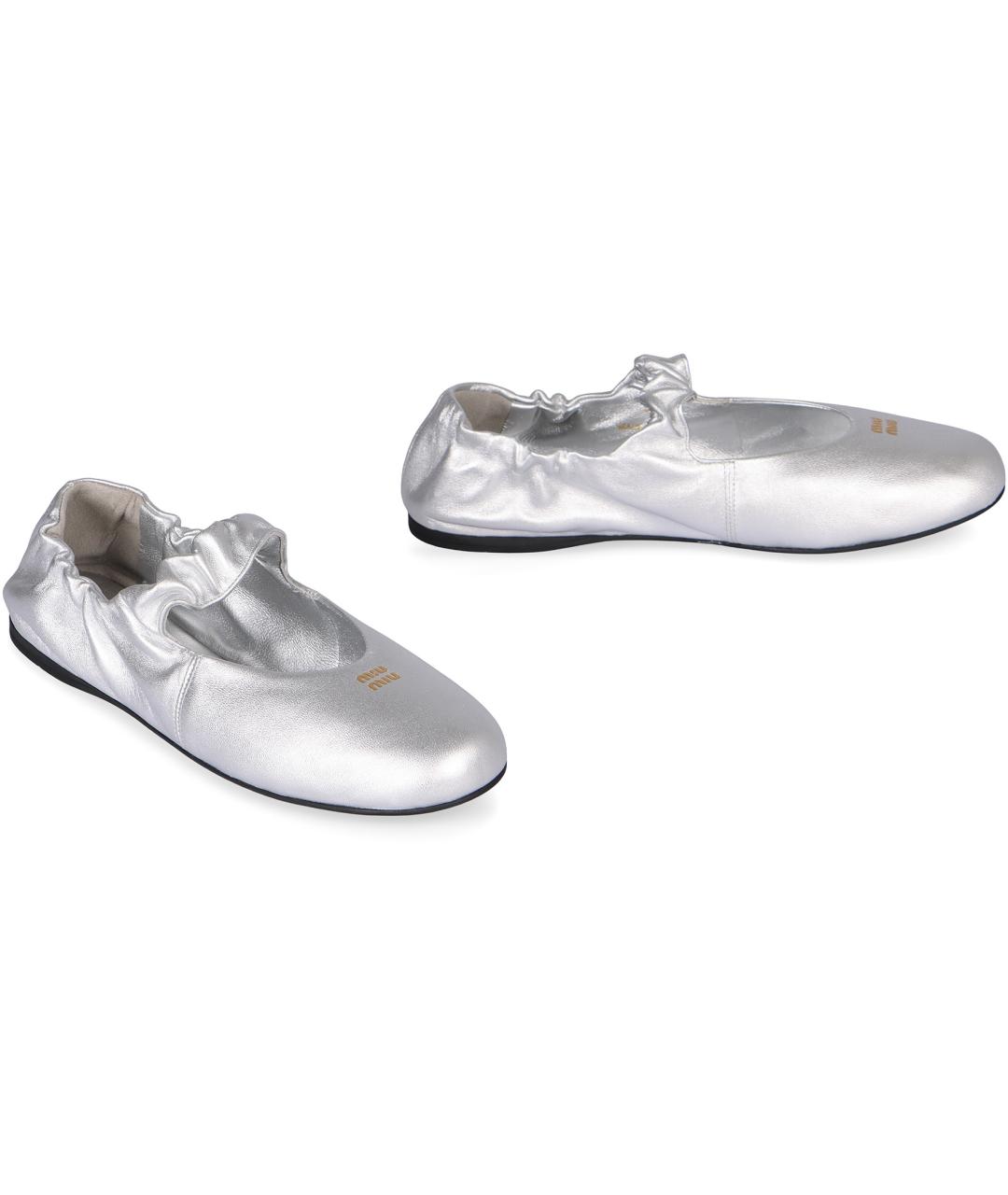 MIU MIU Серебряные кожаные балетки, фото 3