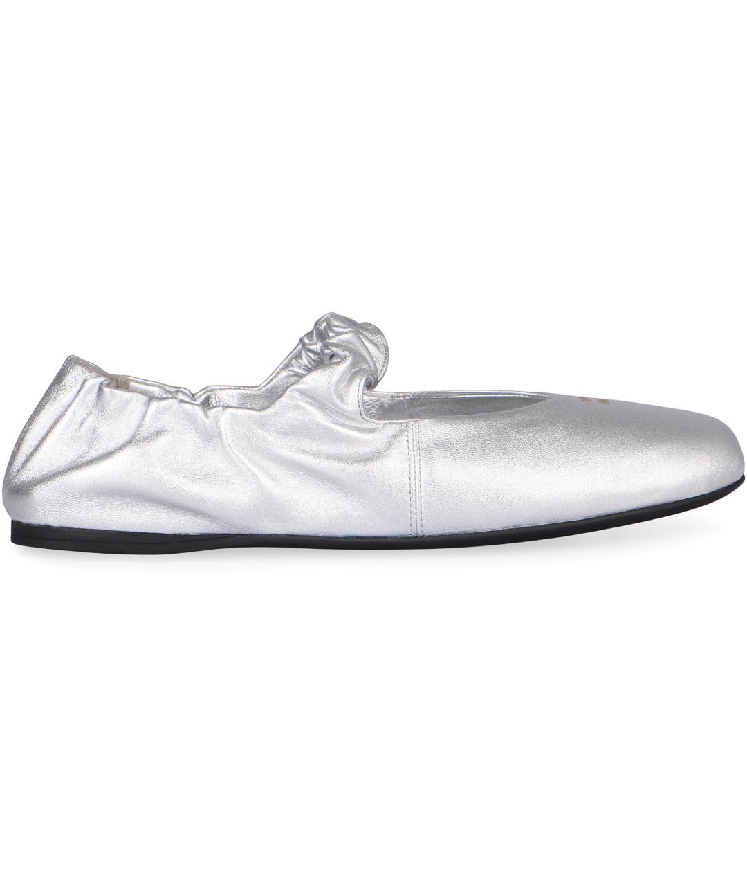MIU MIU Серебряные кожаные балетки, фото 2