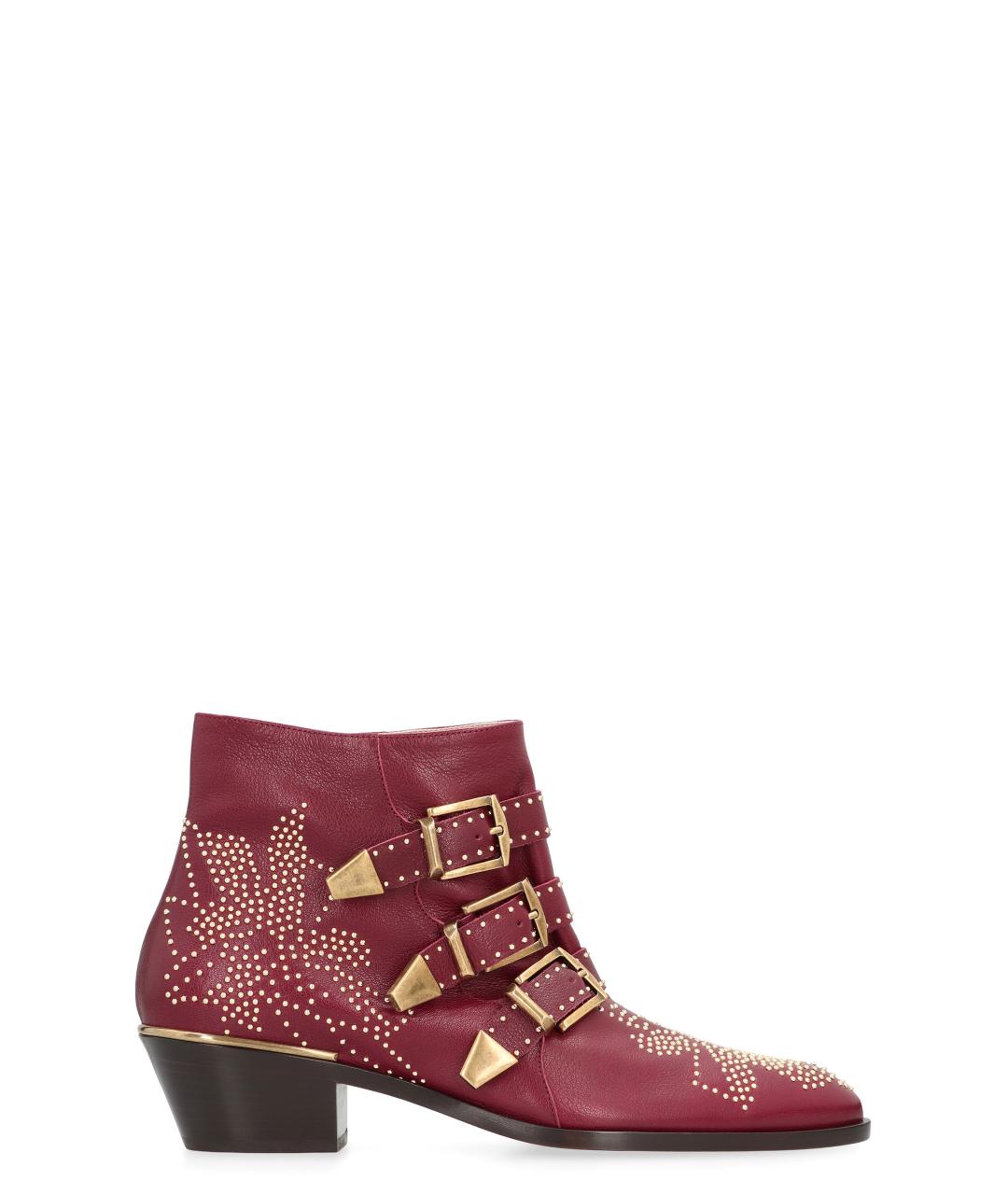 CHLOE Бордовые кожаные ботинки, фото 1