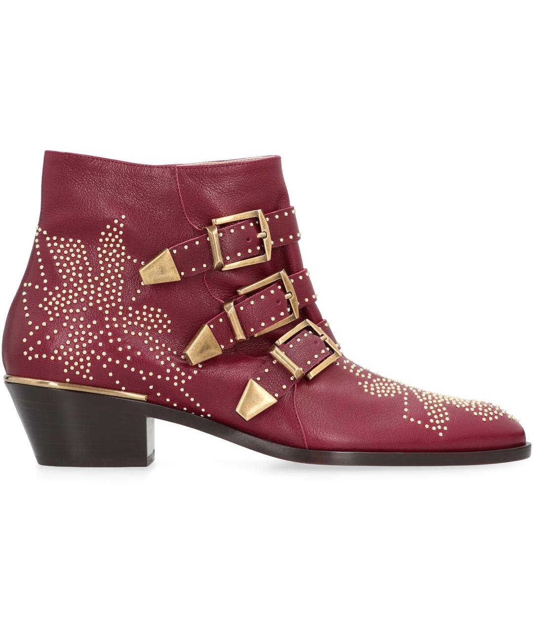 CHLOE Бордовые кожаные ботинки, фото 2
