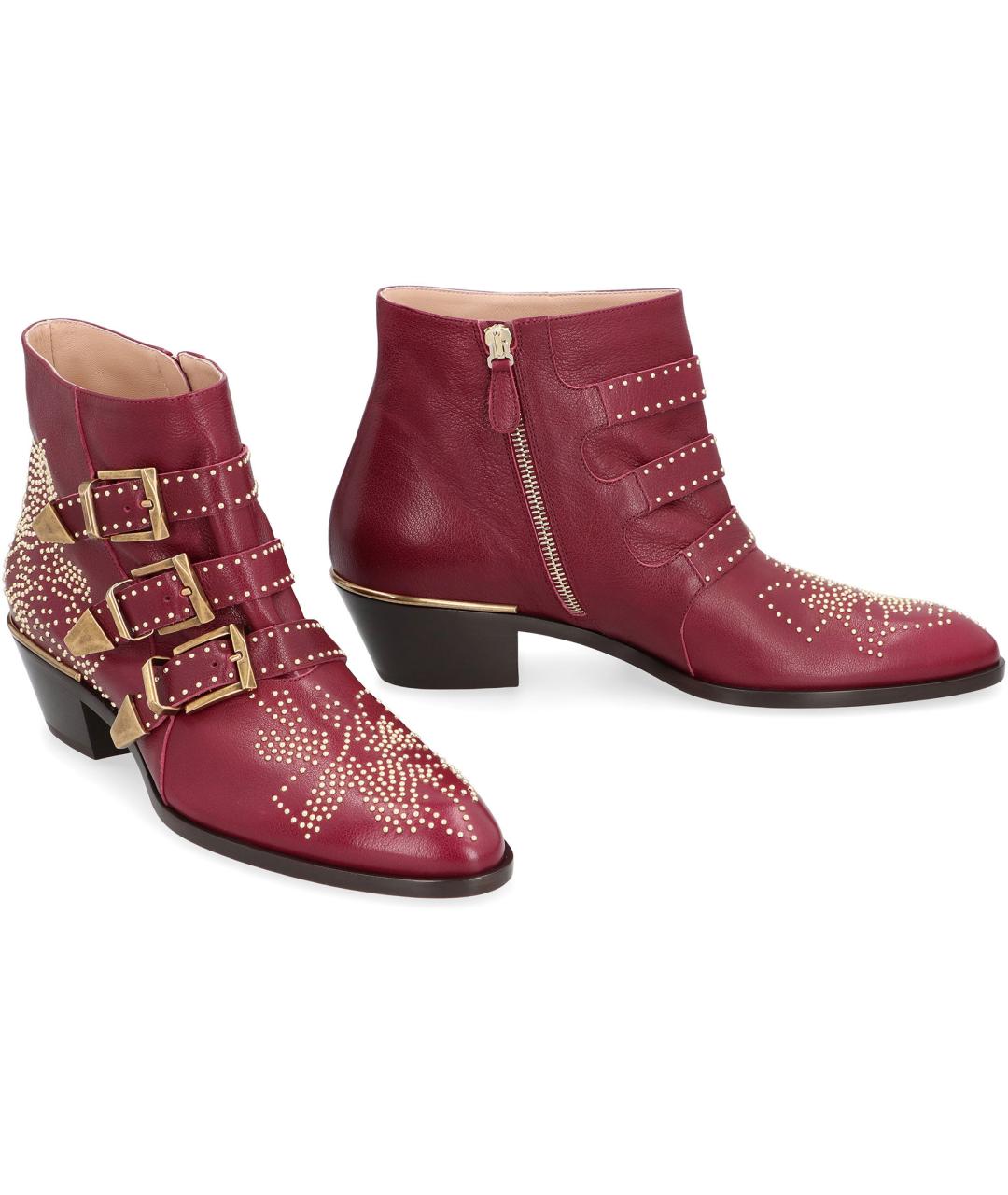 CHLOE Бордовые кожаные ботинки, фото 3