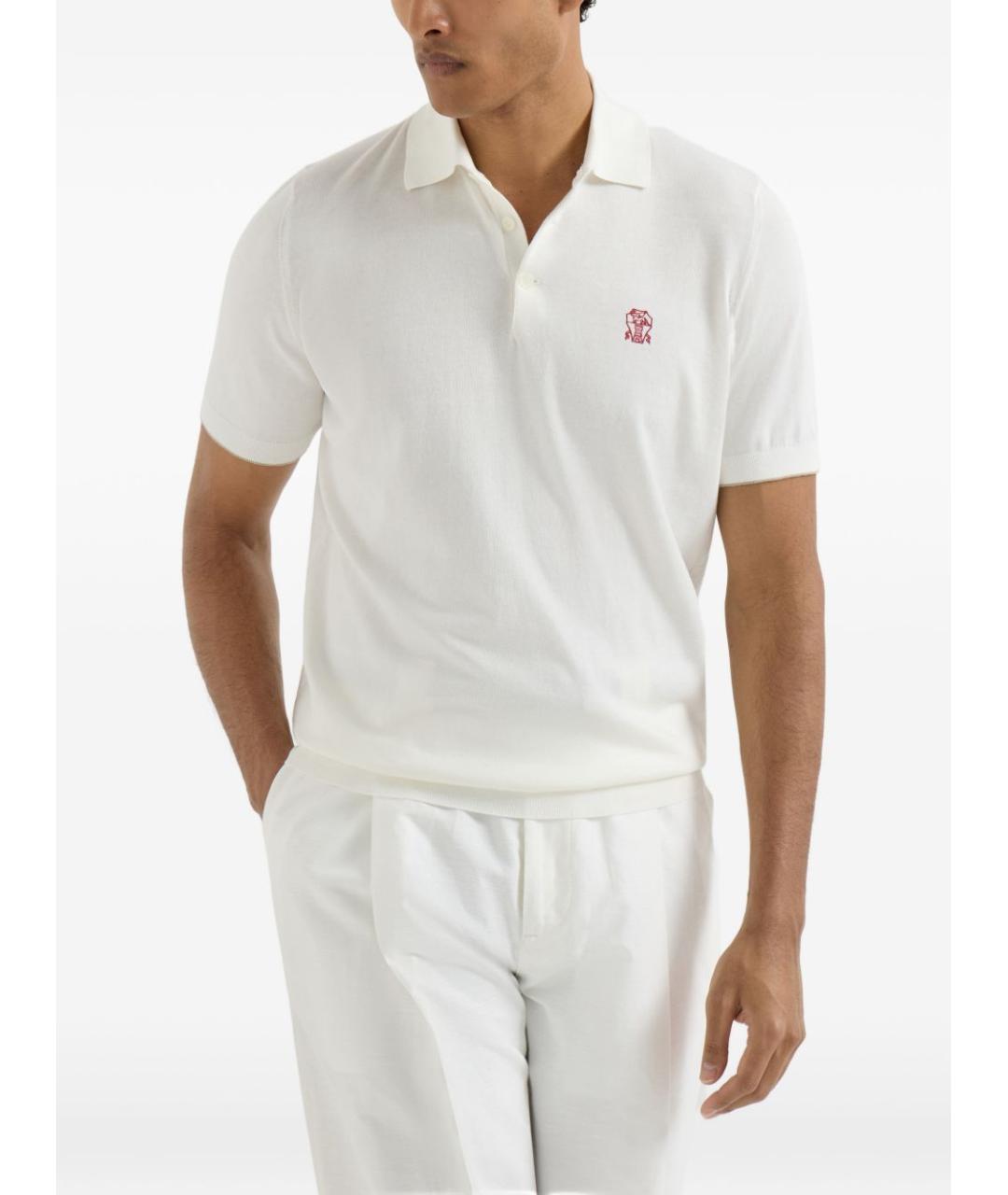 BRUNELLO CUCINELLI Белое хлопковое поло с коротким рукавом, фото 5