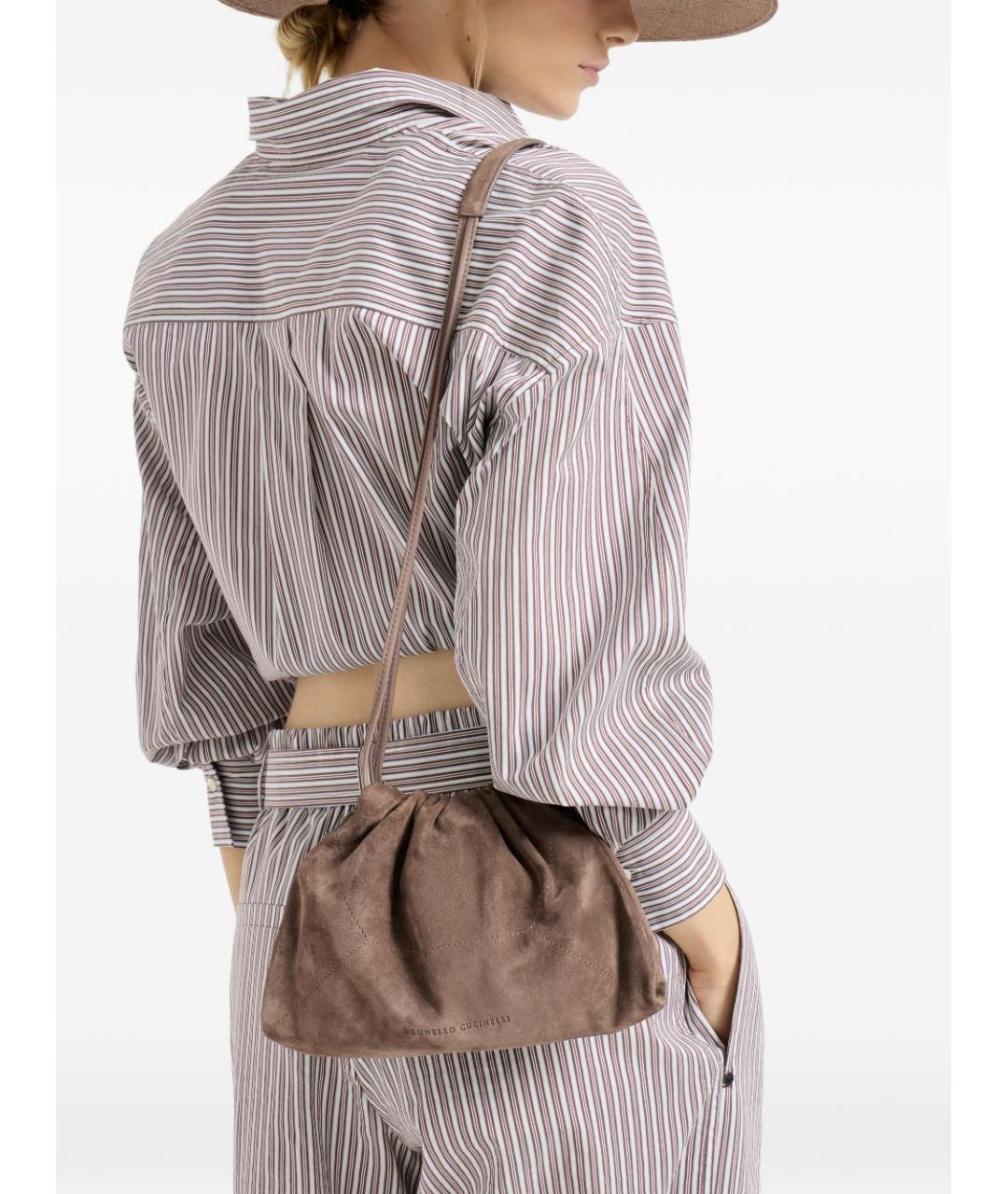 BRUNELLO CUCINELLI Коричневая замшевая сумка через плечо, фото 2