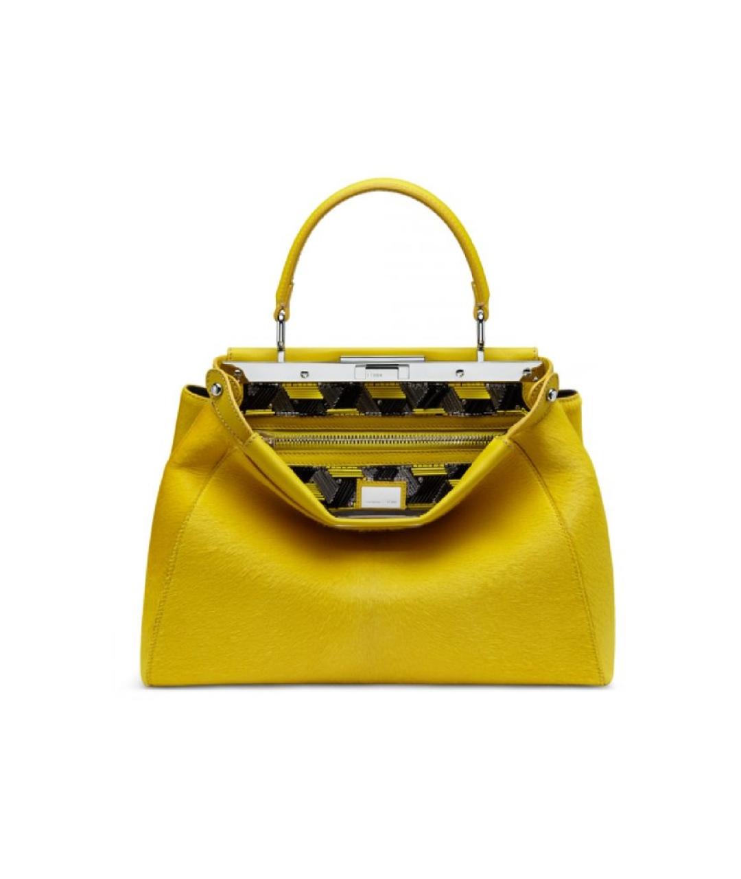 FENDI Желтая кожаная сумка с короткими ручками, фото 1