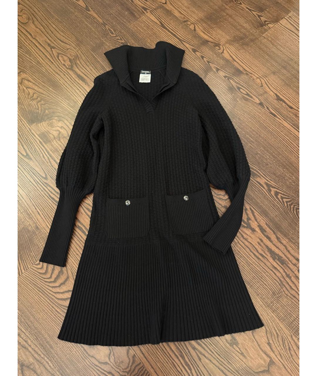 CHANEL Черное шерстяное повседневное платье, фото 8