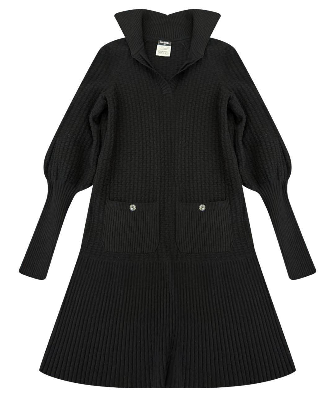 CHANEL Черное шерстяное повседневное платье, фото 1