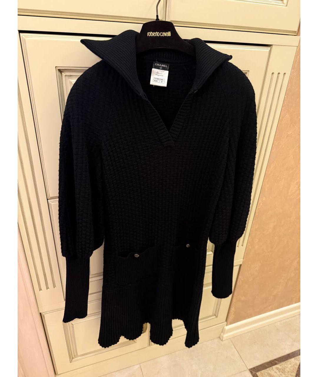 CHANEL Черное шерстяное повседневное платье, фото 3