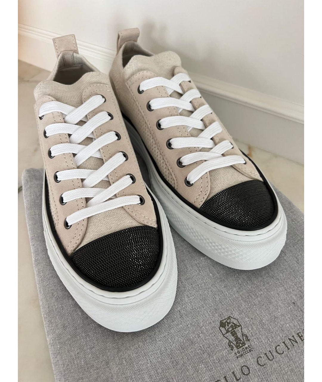 BRUNELLO CUCINELLI Бежевые текстильные кеды, фото 4