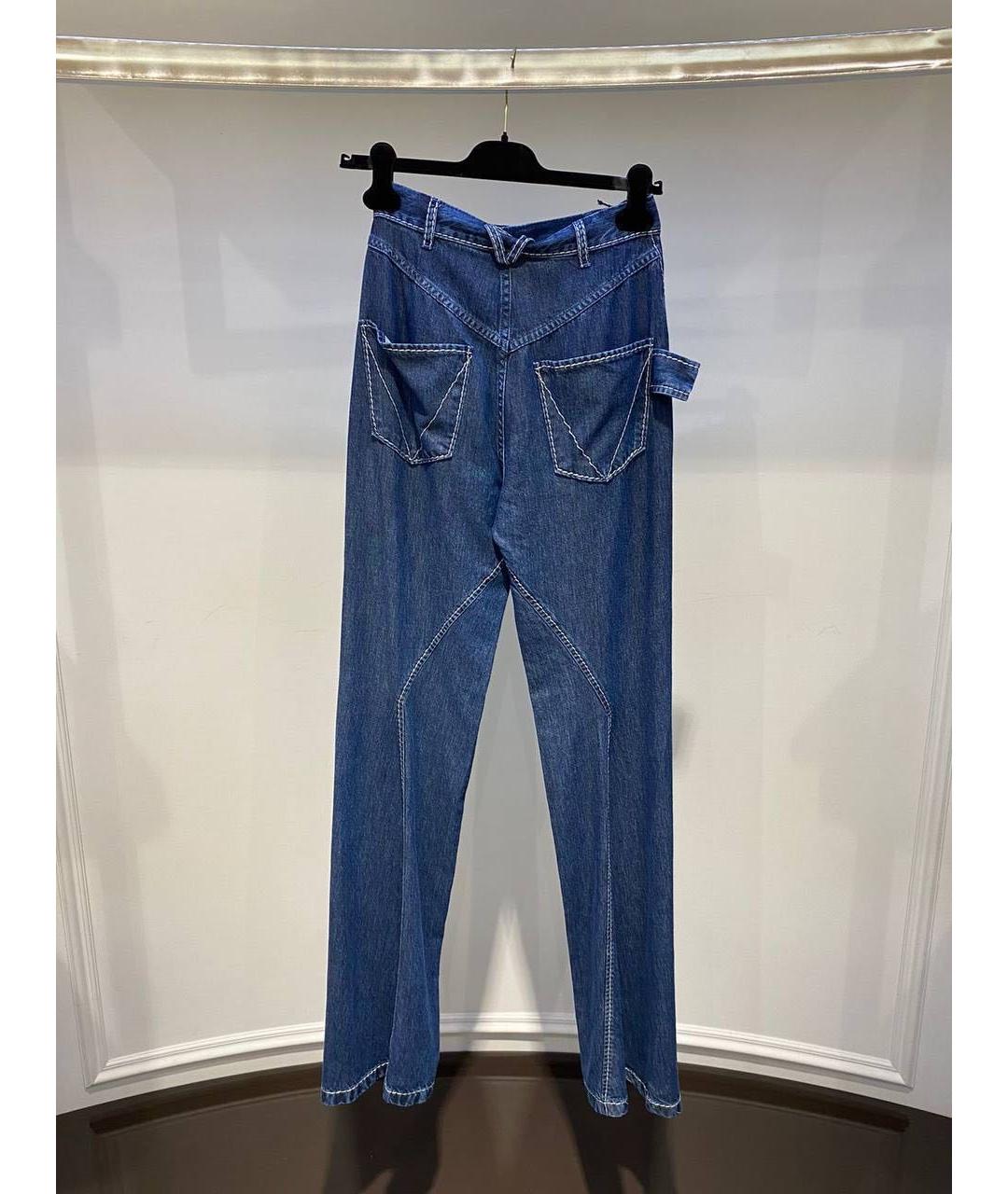 BOTTEGA VENETA Синие хлопковые прямые брюки, фото 3