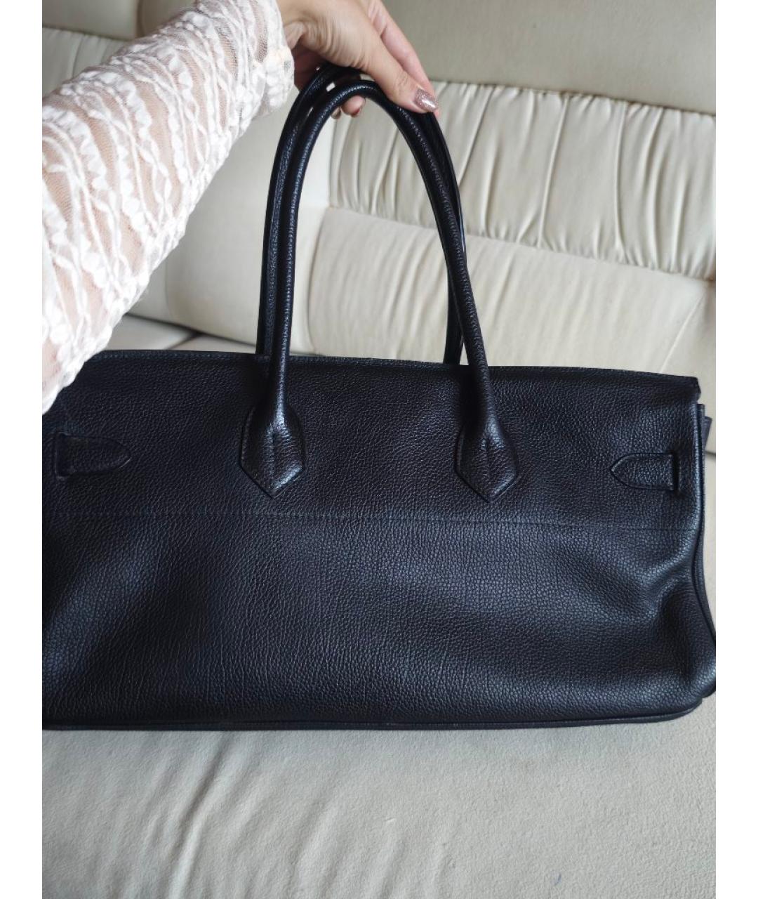 HERMES Черная кожаная сумка с короткими ручками, фото 2