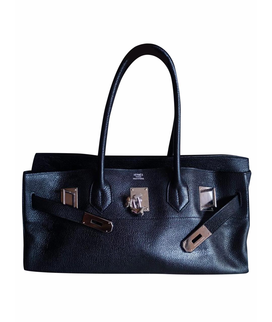 HERMES Черная кожаная сумка с короткими ручками, фото 1