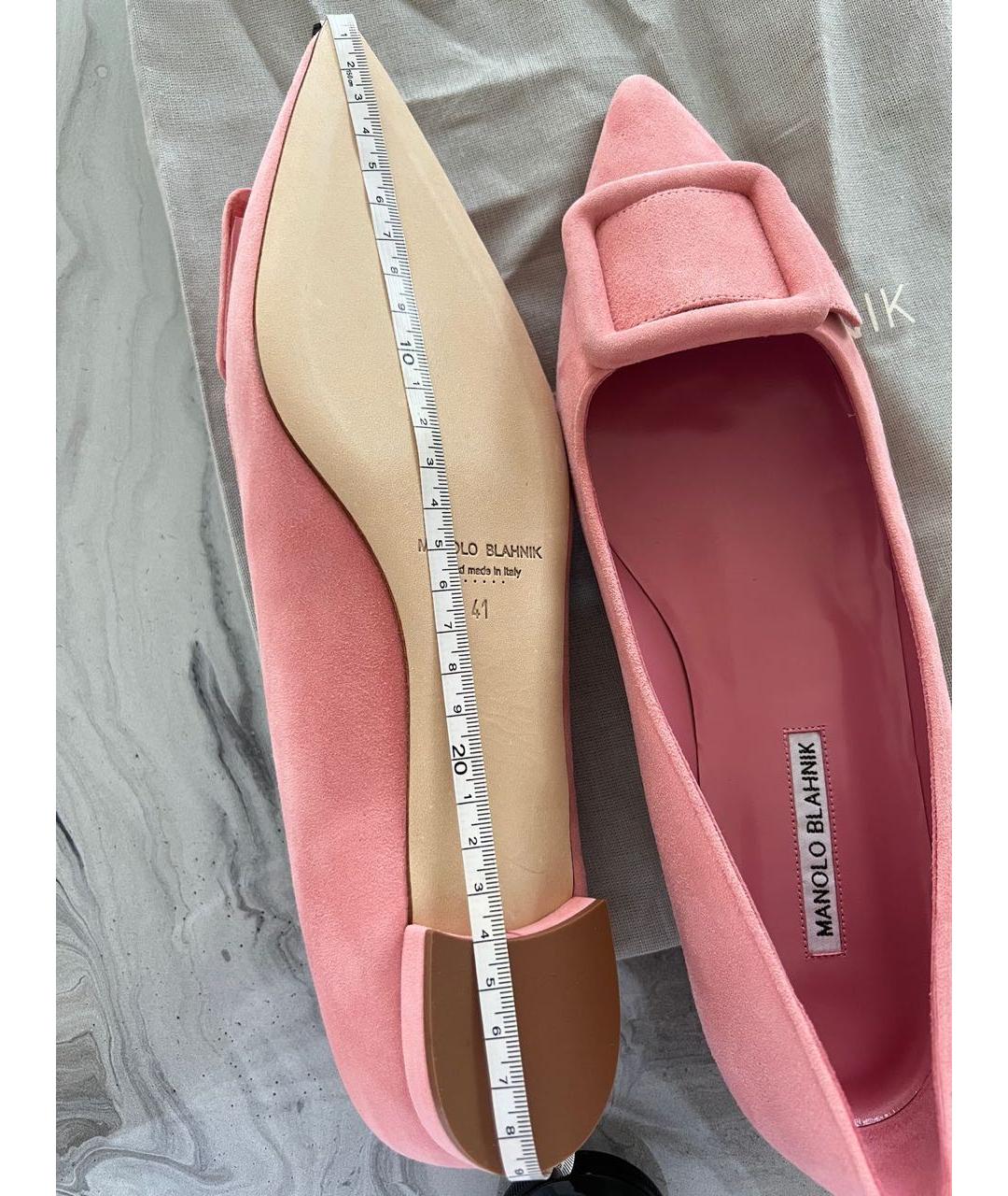 MANOLO BLAHNIK Розовые замшевые лодочки на низком каблуке, фото 7