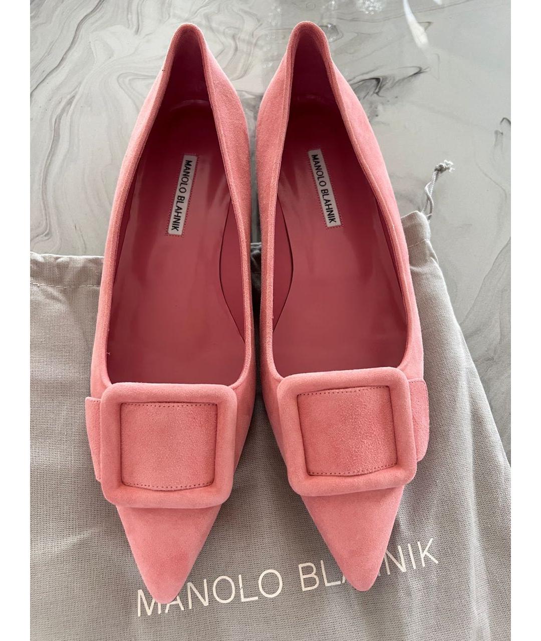 MANOLO BLAHNIK Розовые замшевые лодочки на низком каблуке, фото 6