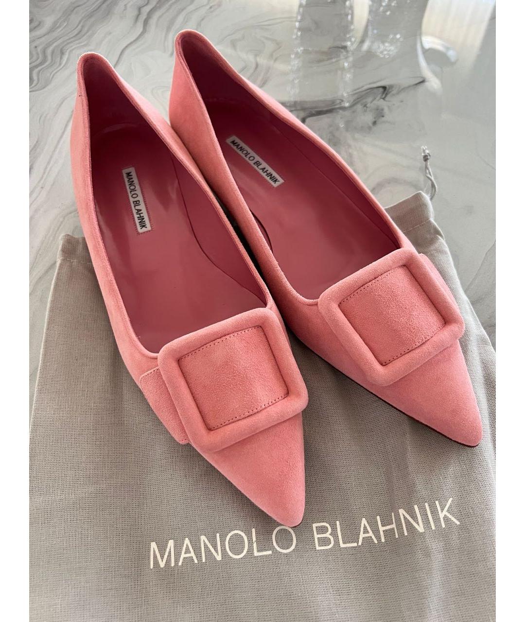 MANOLO BLAHNIK Розовые замшевые лодочки на низком каблуке, фото 2