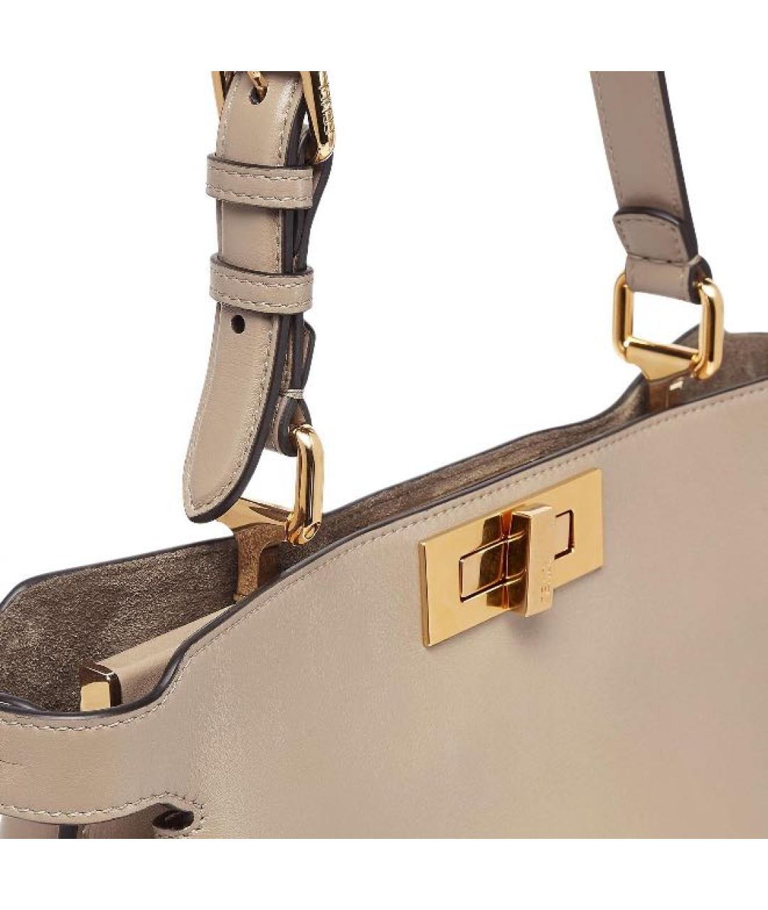 FENDI Бежевая кожаная сумка с короткими ручками, фото 5