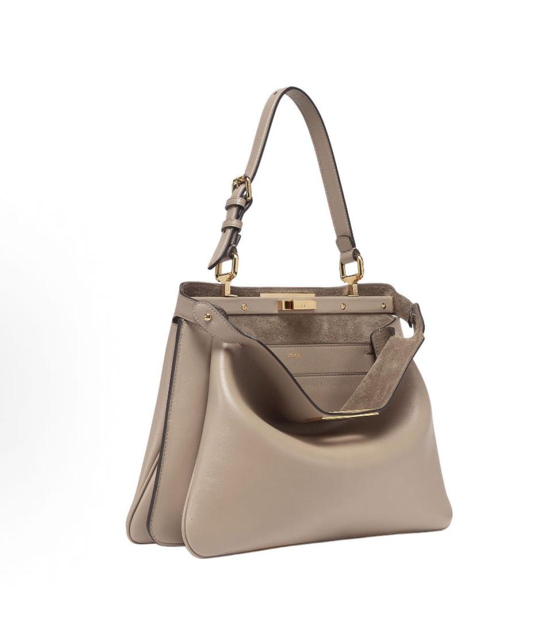 FENDI Бежевая кожаная сумка с короткими ручками, фото 2