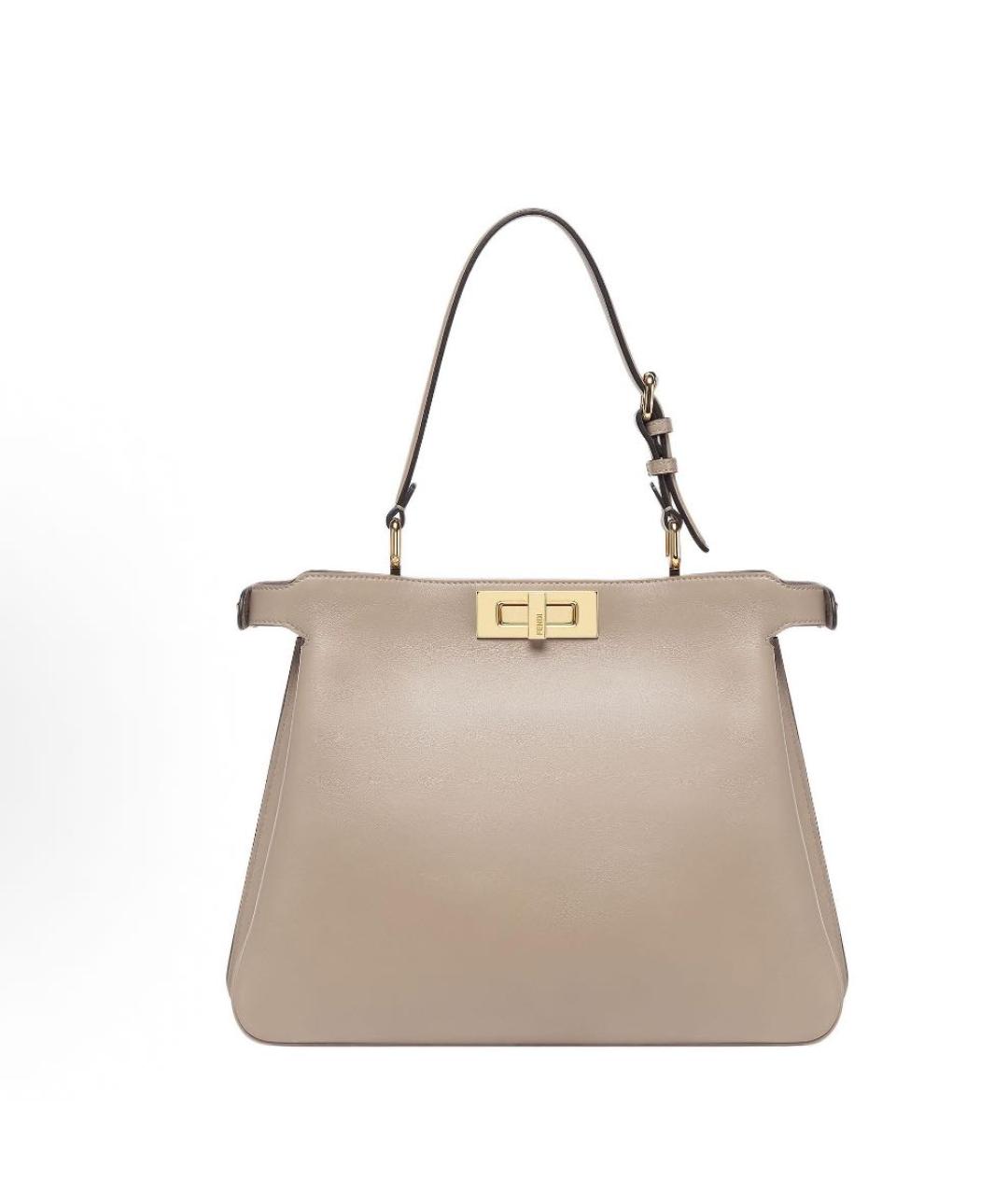 FENDI Бежевая кожаная сумка с короткими ручками, фото 3