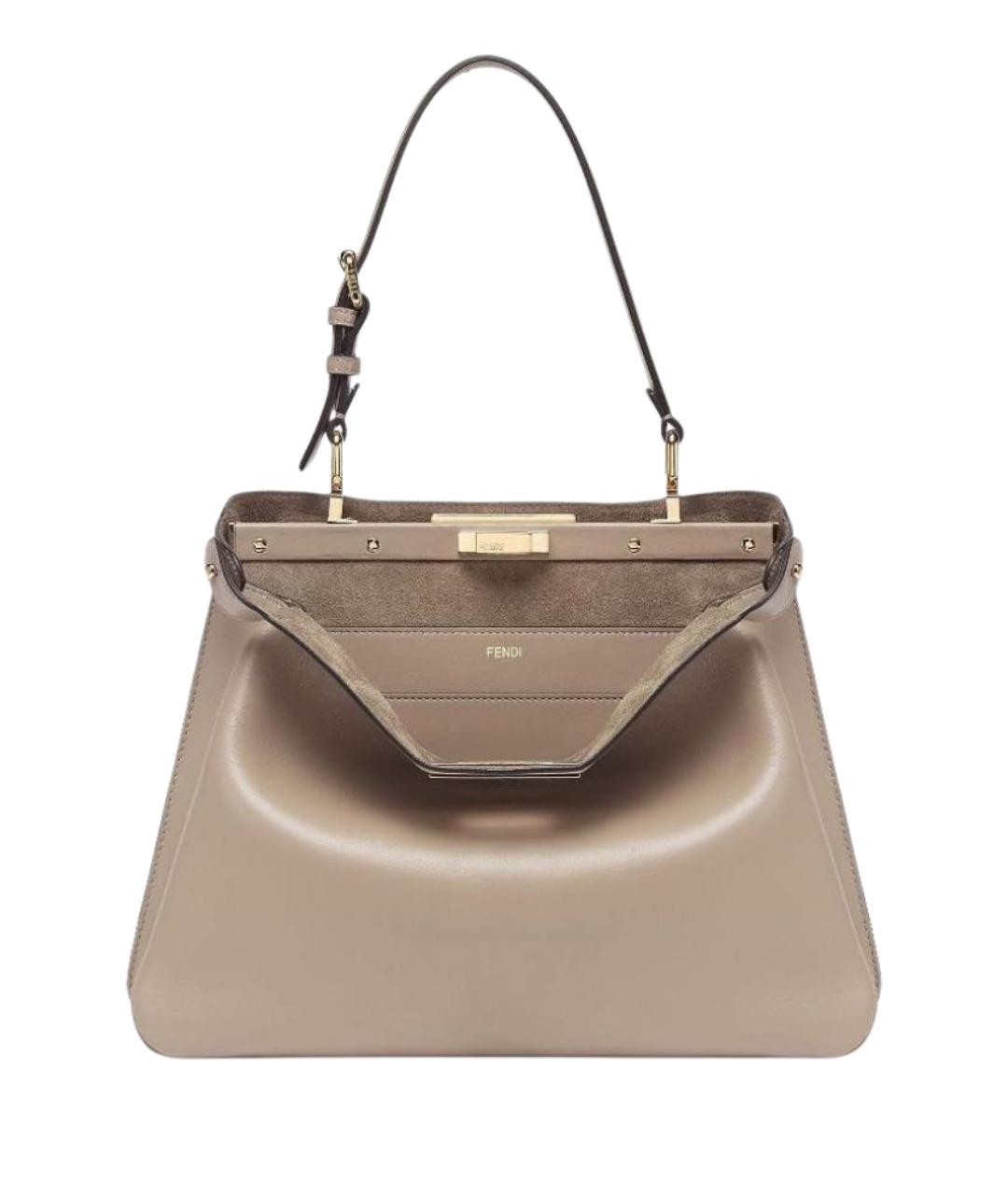 FENDI Бежевая кожаная сумка с короткими ручками, фото 1