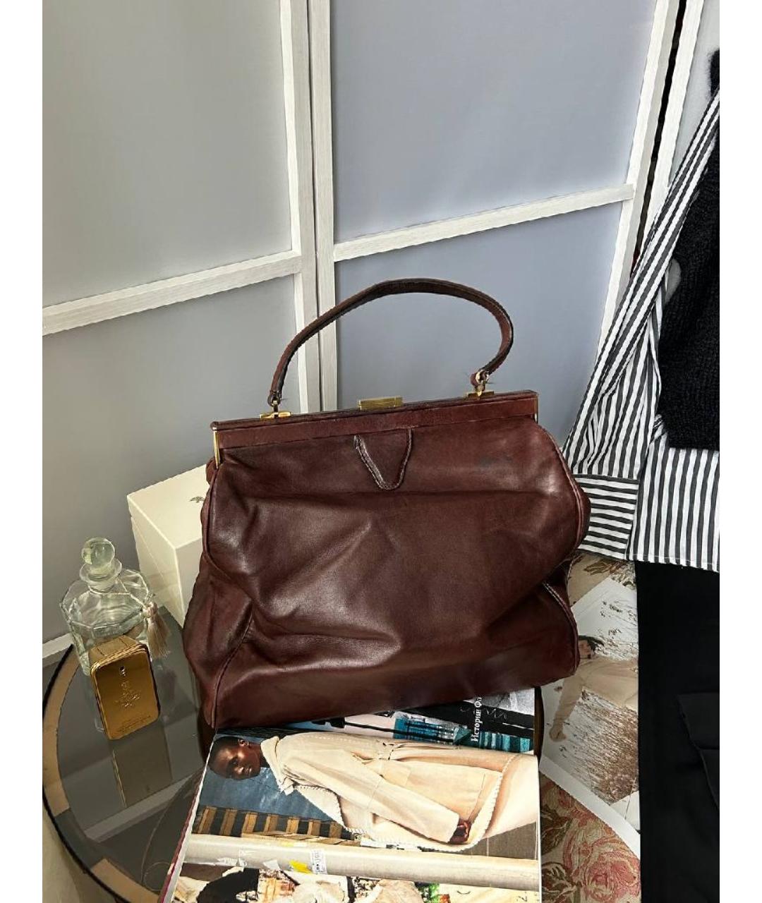 ROCHAS Коричневая кожаная сумка с короткими ручками, фото 5