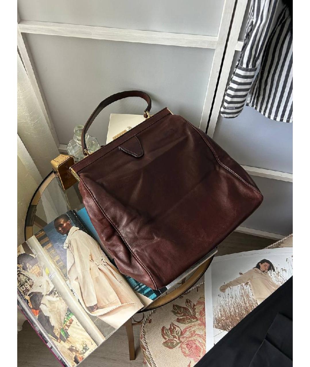 ROCHAS Коричневая кожаная сумка с короткими ручками, фото 2
