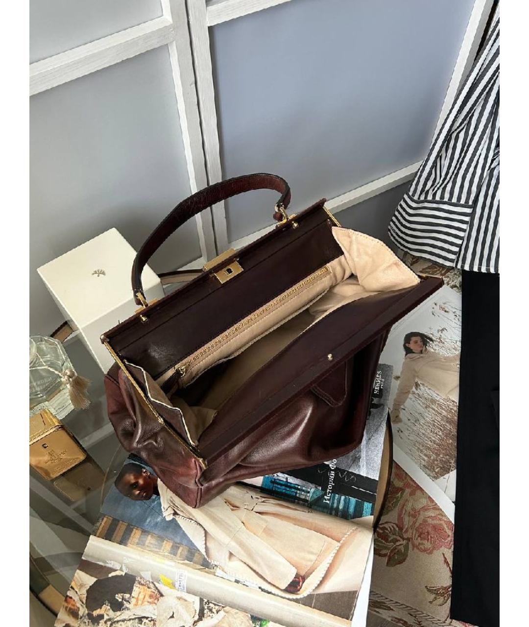 ROCHAS Коричневая кожаная сумка с короткими ручками, фото 4