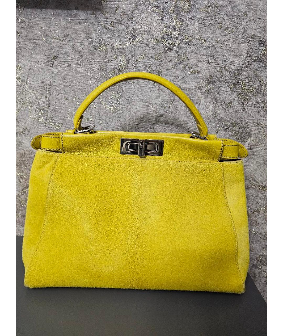 FENDI Желтая кожаная сумка с короткими ручками, фото 10