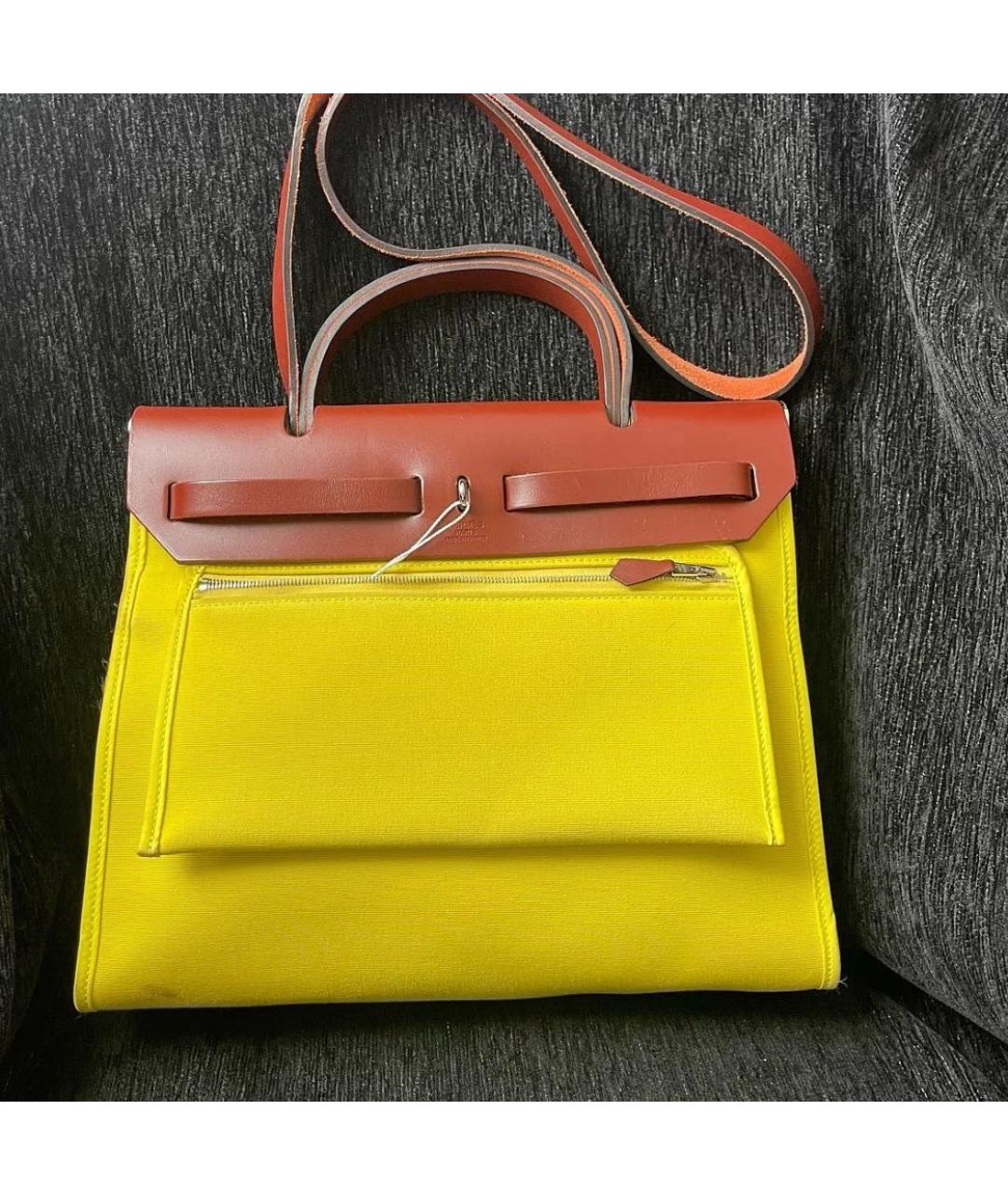 HERMES Желтая сумка с короткими ручками, фото 3
