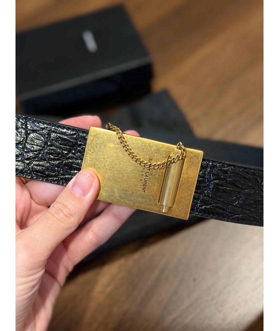 SAINT LAURENT Черный кожаный ремень, фото 2