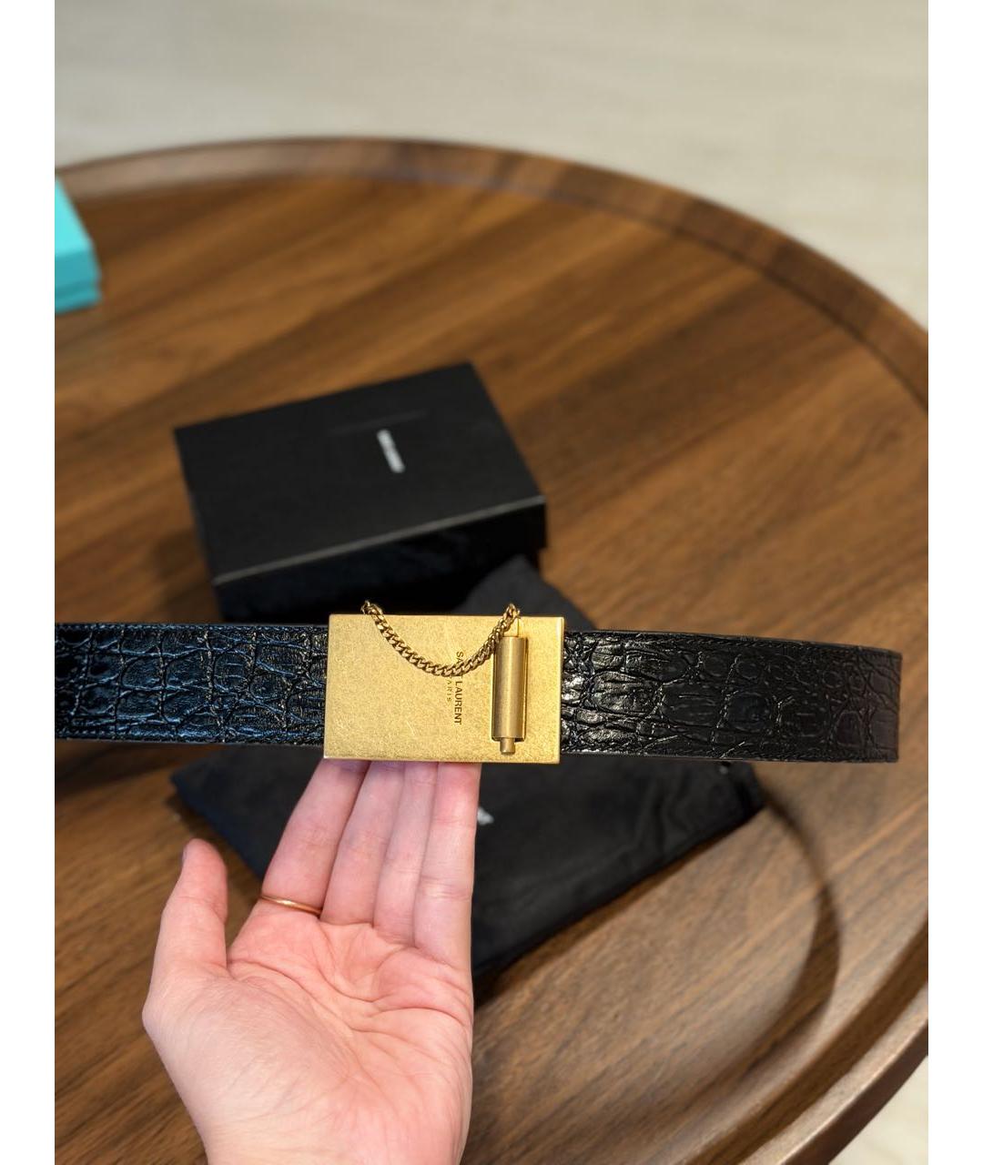 SAINT LAURENT Черный кожаный ремень, фото 7